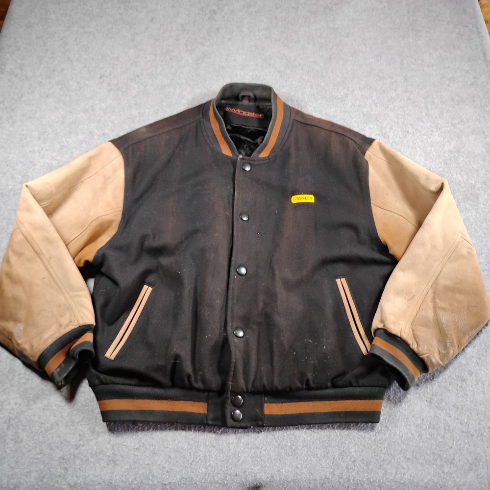 Vintage Swingster Stanley Wool Leather Varsity Jacket Mens XL Black Tan Bomber